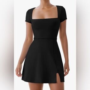 Amazon Black Mini Athletic Dress with Square Neckline